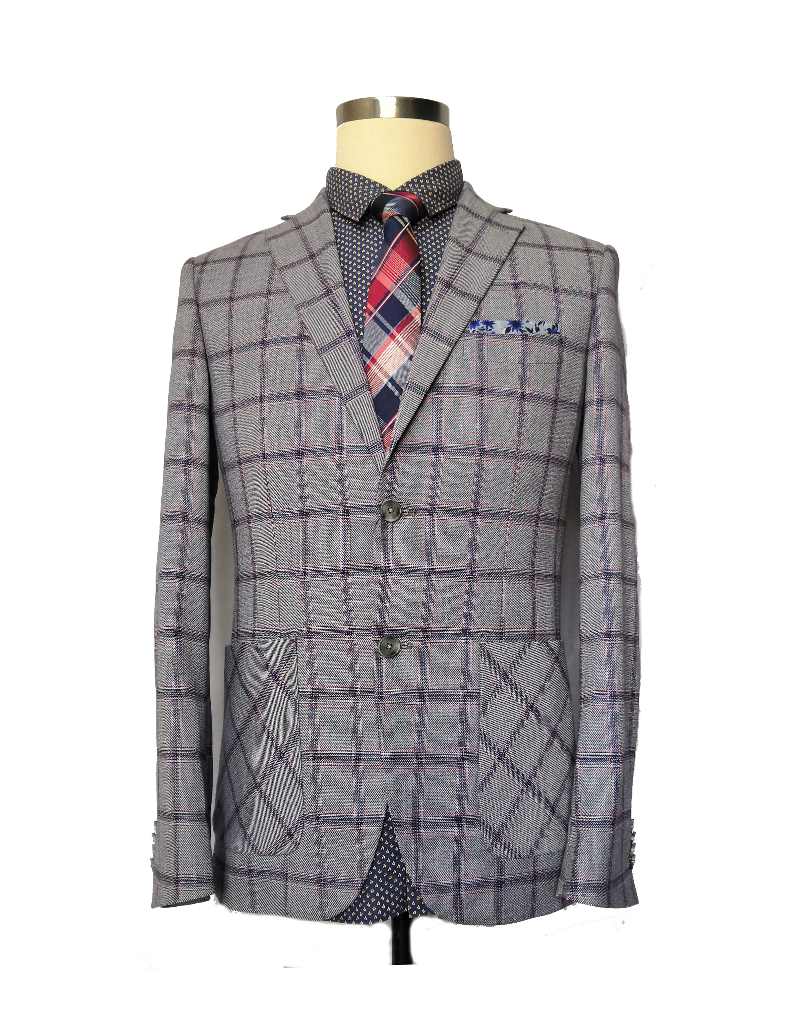 Grey Slim Fit Check Men’s Suits Jacket.