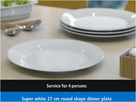 4pcs 10.5" Round Shape Dinner Plate Super White