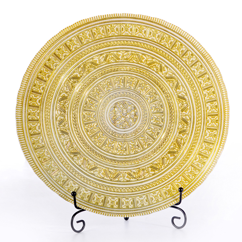 Retro palace style golden glass charger plate, household hotel table supplies