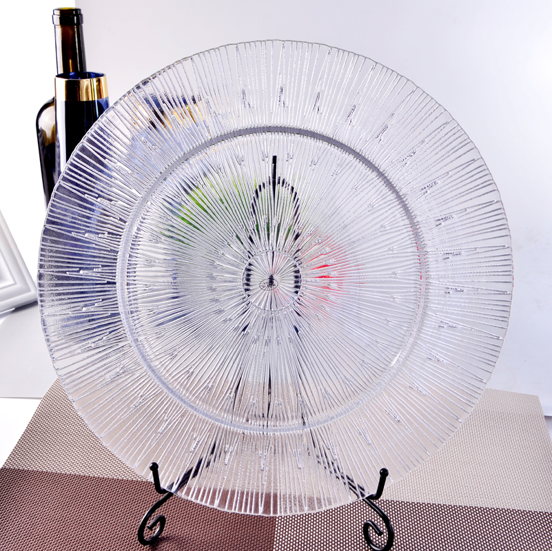 Hot sale new design gold/silver glass charger plate