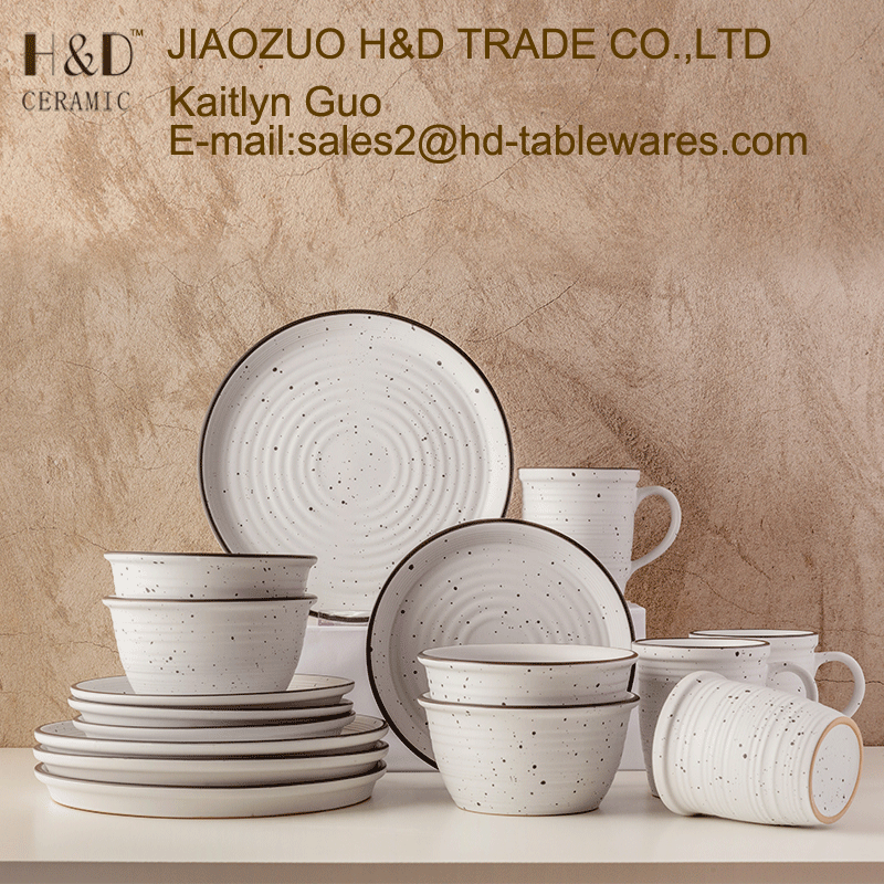 16pcs matt embossed dinner set with speckle
