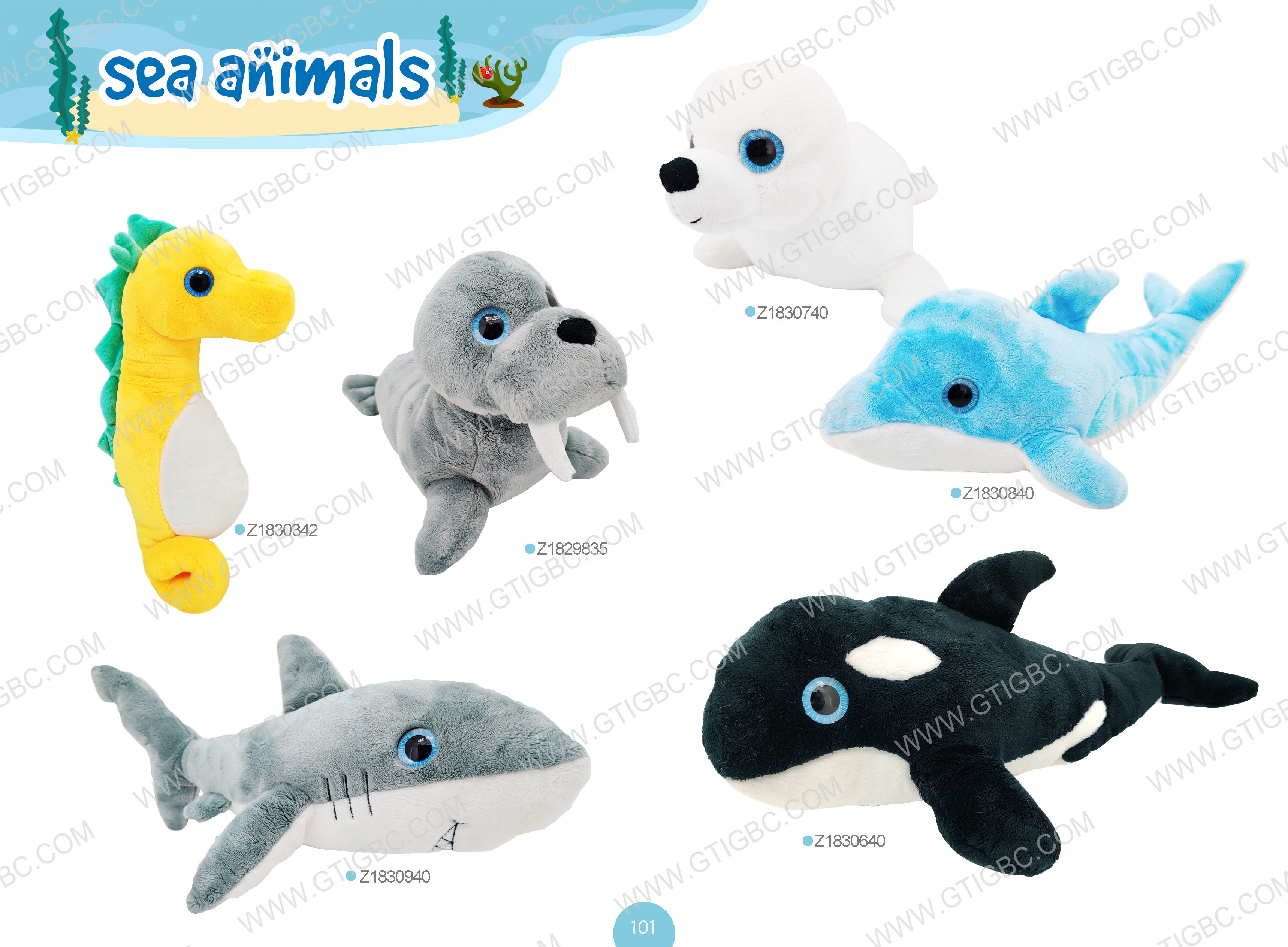 Sea Animals Walrus Sea Horse Seal Dolphin Shark Gtst Plush Toy