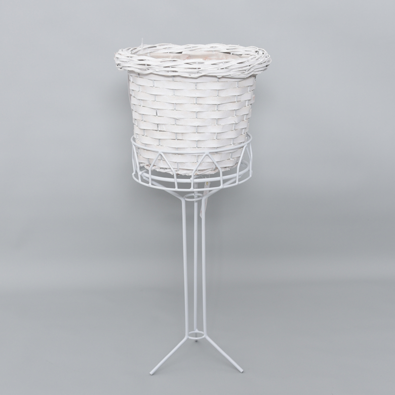 Knockdown white round wire flower shelf willow basket pot storage basket