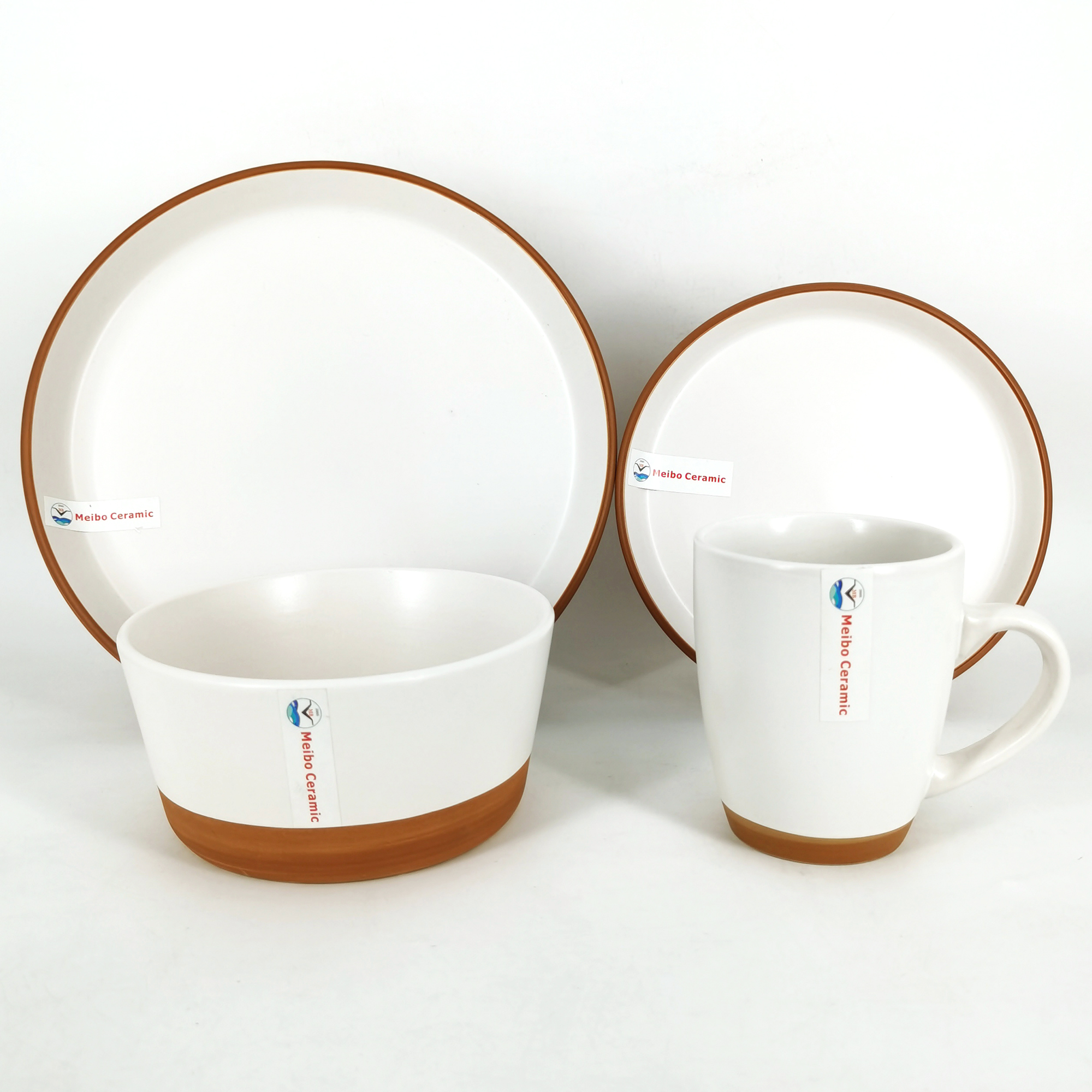 Brown stoneware two tone color glazed two color 16pcs dinner set