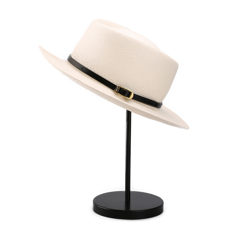 Wide Brim Sun Hat 100% Japanese Paper Flast Straw Hat With Leather Band