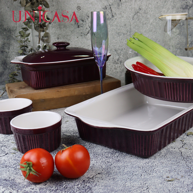Stoneware Ceramic Bakeware Casserole Rectangular Baking Dish Round Baking Pan Ramekin