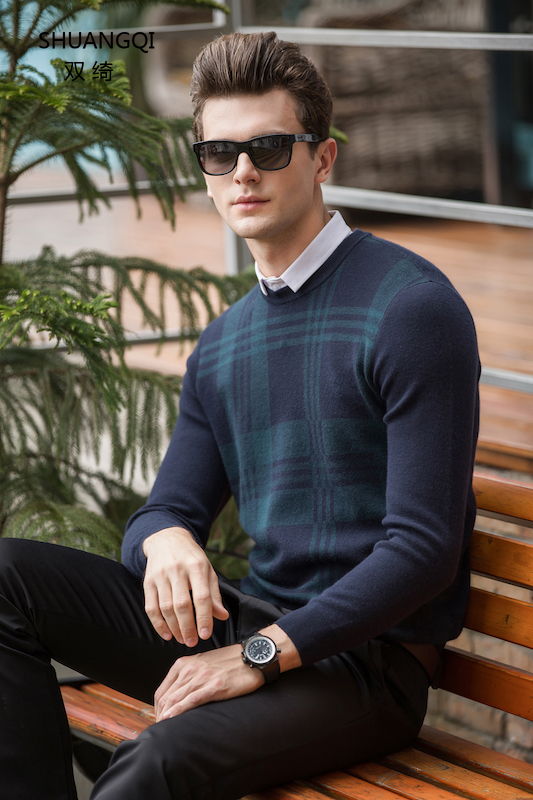 Worsted round neck double men's pullover