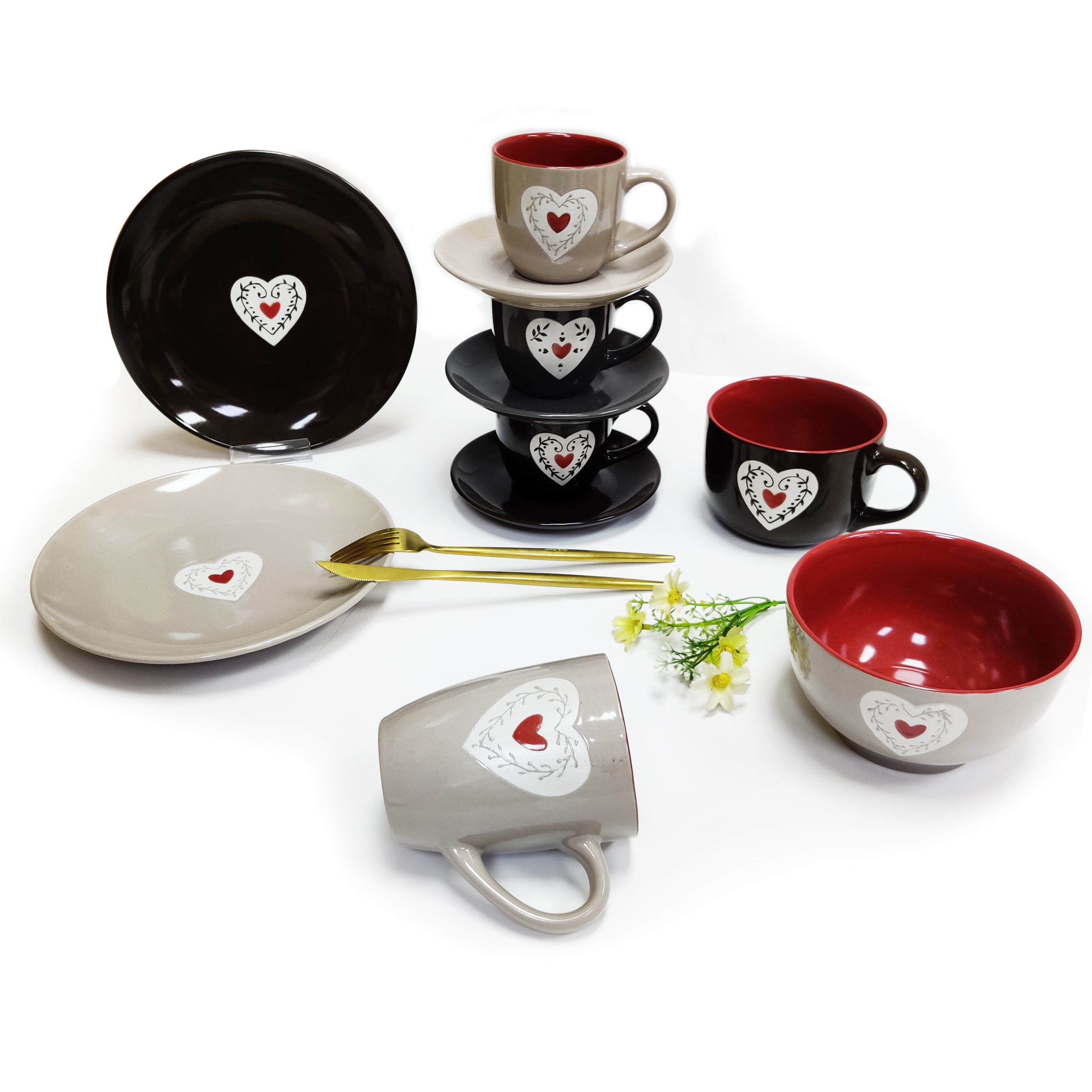 Cup&saucer With Lovely Red Heart Design