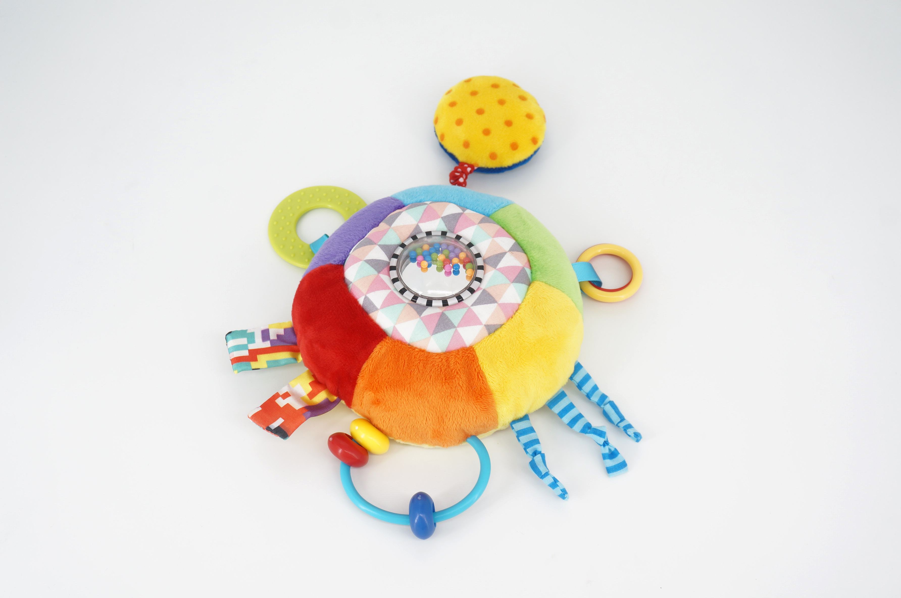 activity hemisphere with rattle,squeaker, mirror, teether and crinkle paper