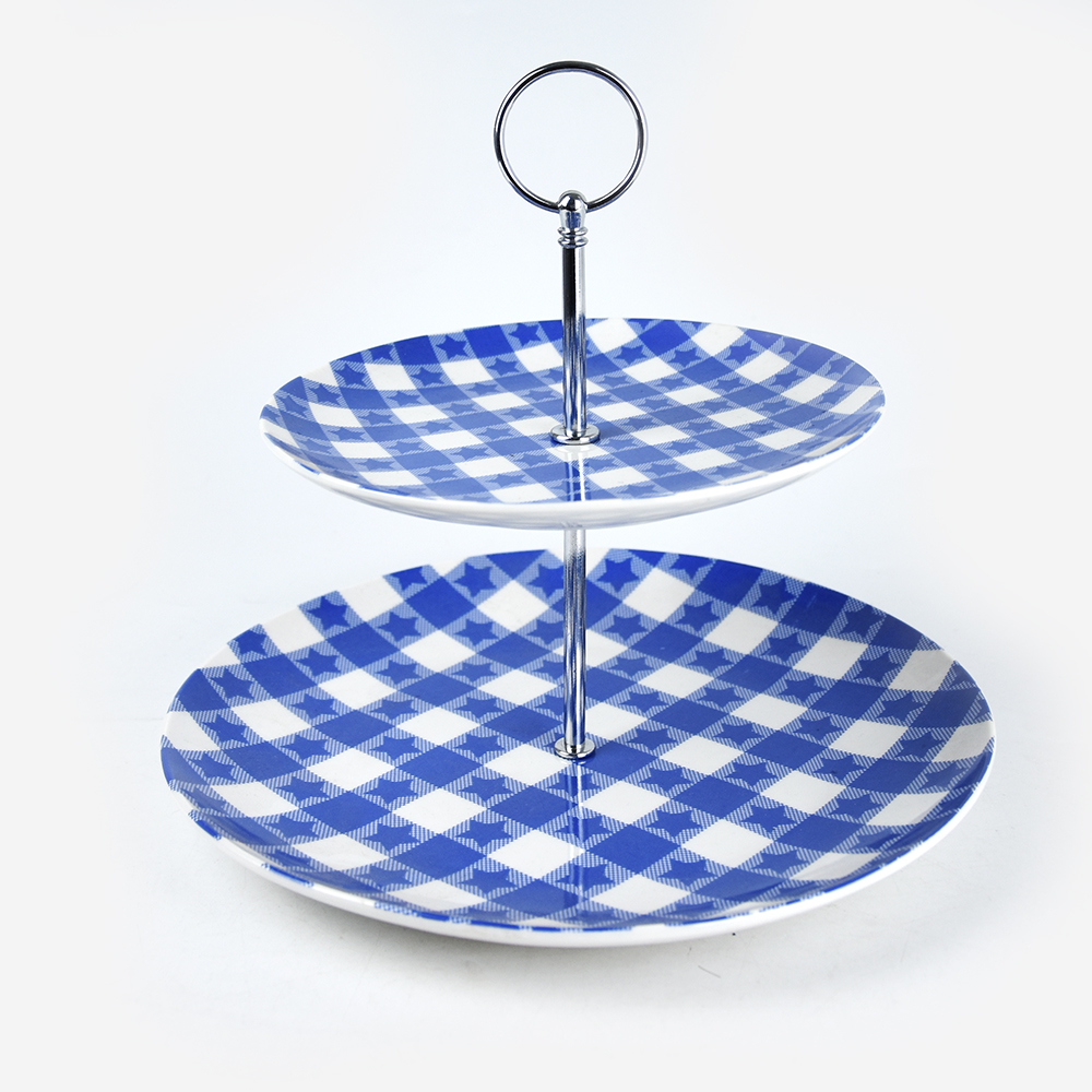 2 Layer Cake Palte With Metal Rack