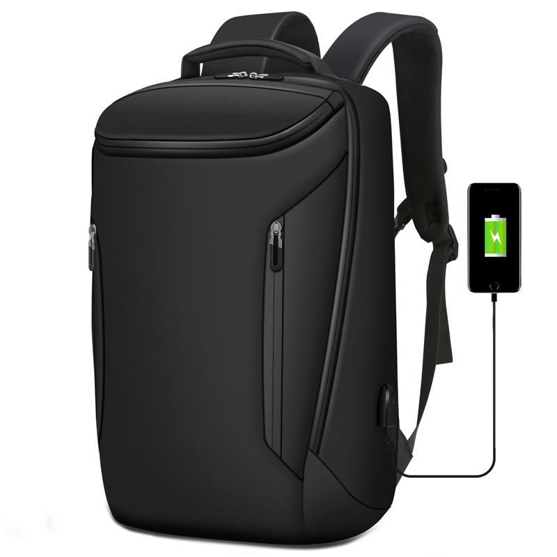 Black nylon large capacity business traveling backpack with USB