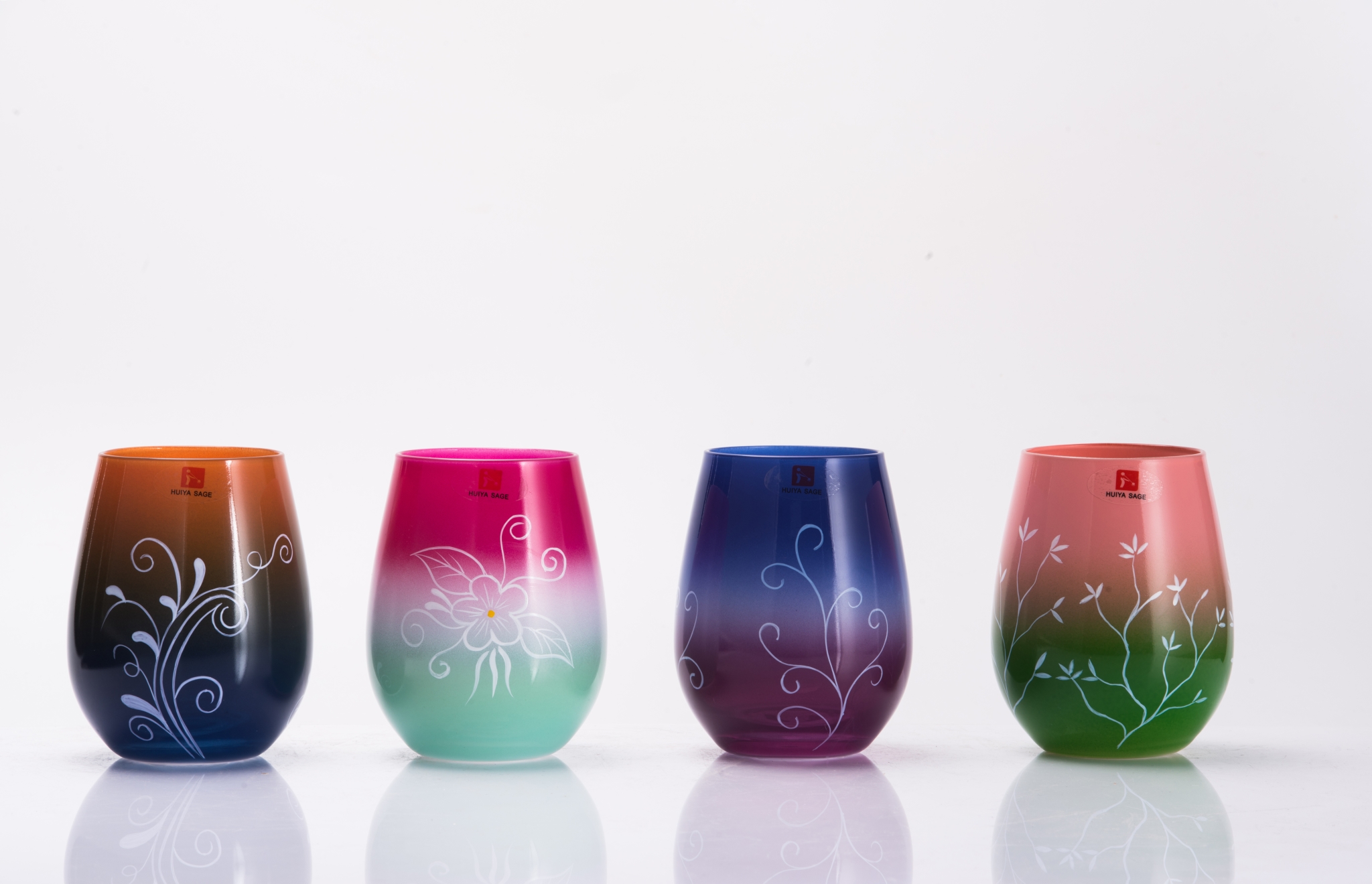Hand-painted stemless wine glasses