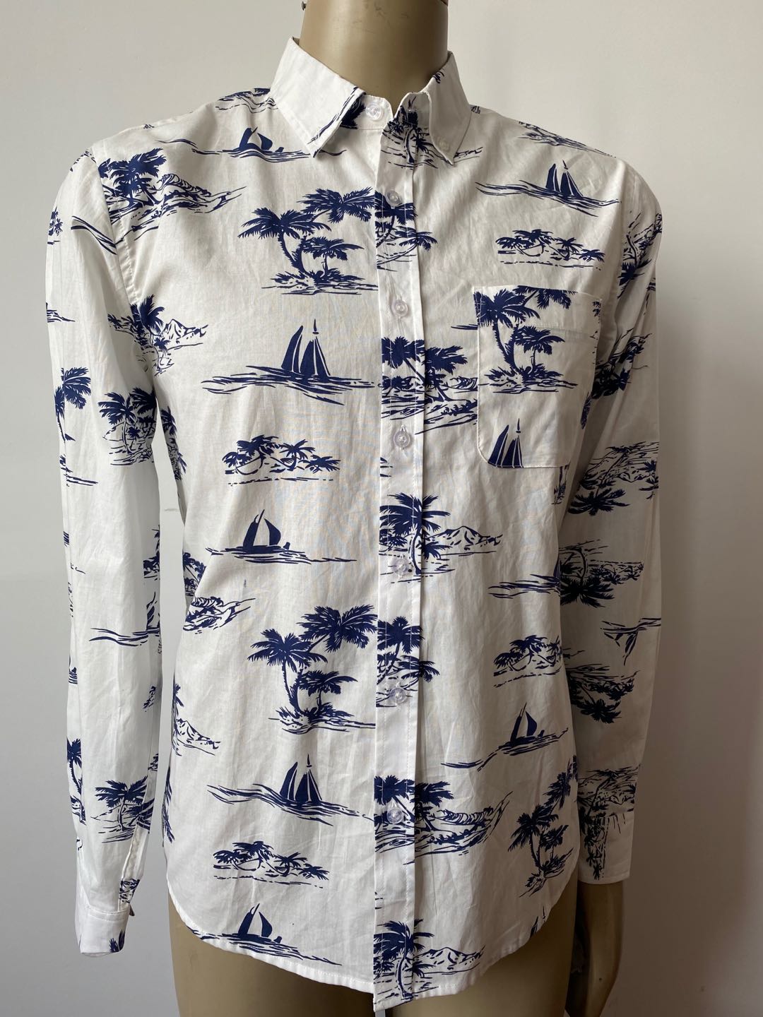 Men's cotton printed long-sleeved shirt