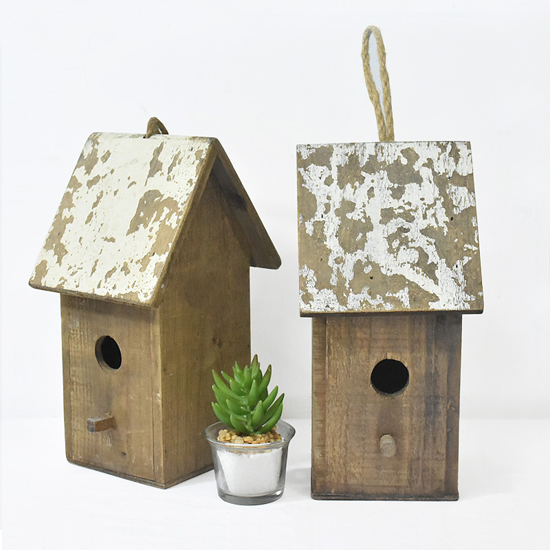 Luckywind Farmhouse Rustic Shabby chic Rope Hanging Small Recycle Wood Craft Bird House