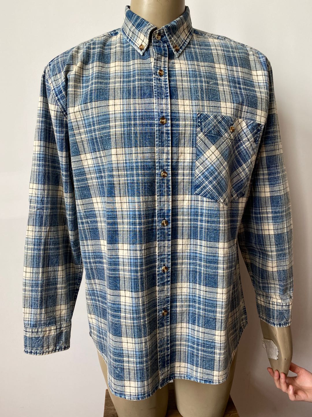 Men's cotton plaid long sleeve shirt