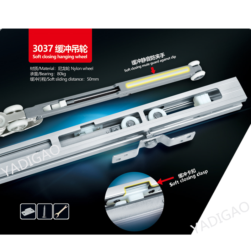Hanging wheel roller for wooden sliding door soft closing