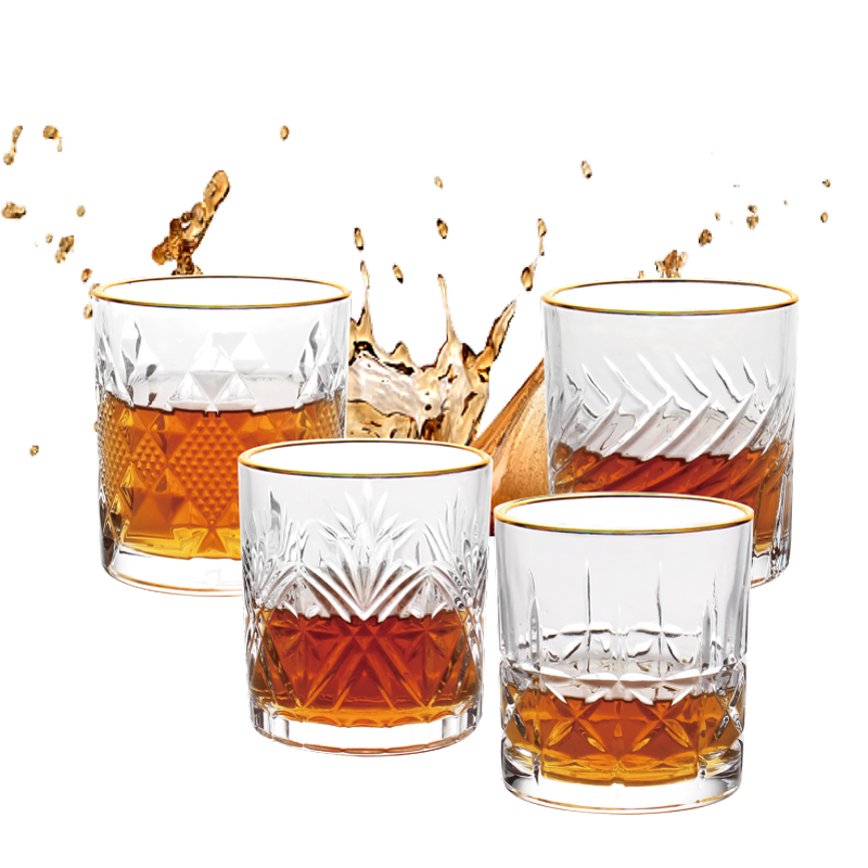 8oz Luxury OEM Gold Rim Engraved Glass Water Cup