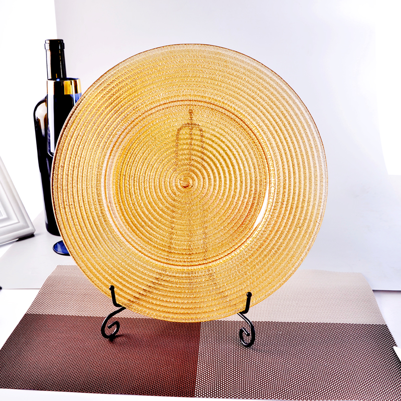 Screw thread glass charger plate for wedding,Color logo can be customized