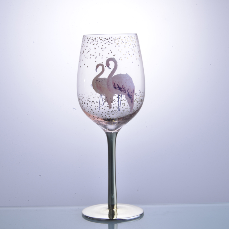 Flamingo wine glass, high-quality customized logo wine glass, electroplated golden stem wine glass