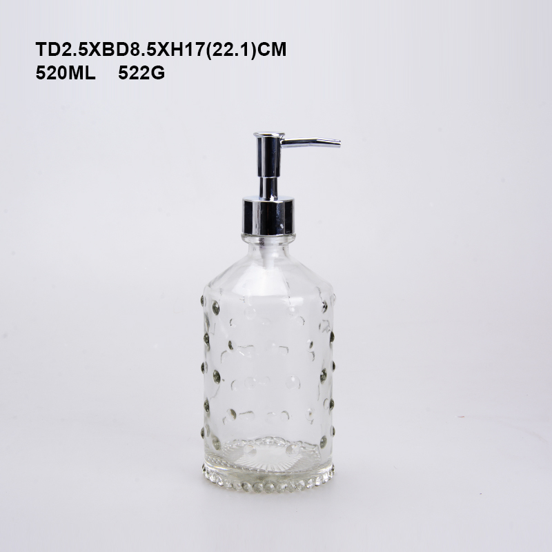 420ML Unique style bathroom lotion container empty round clear glass bottle with pump cap for lotion