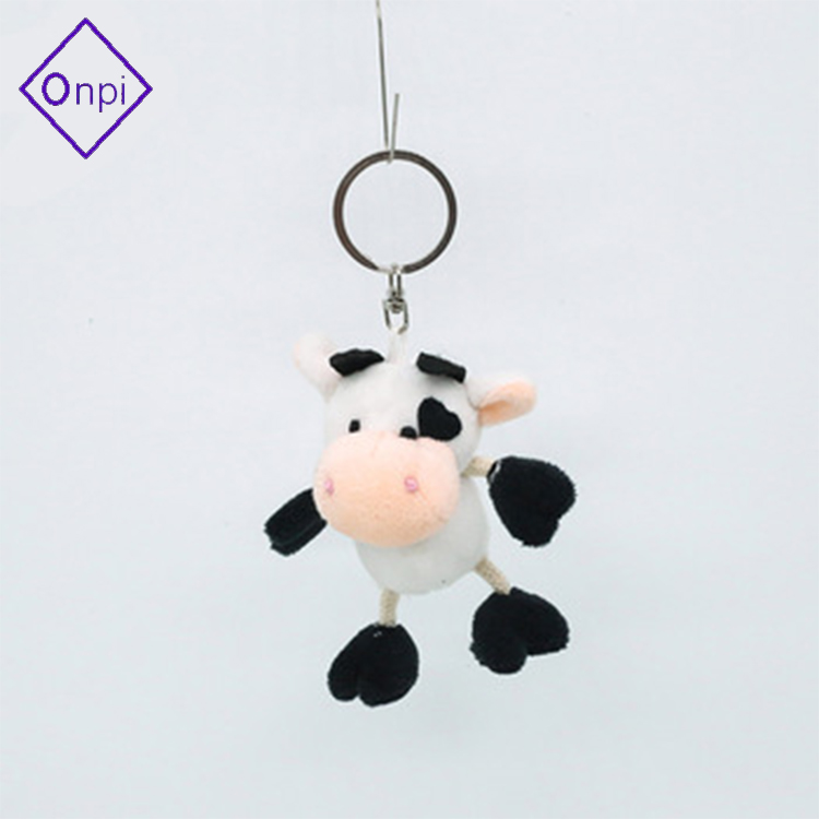 Small plush stuffed cow keyring toy