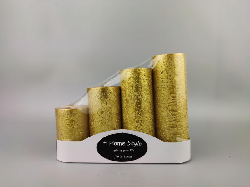 set of 4 rustic candles with metallic lacquer