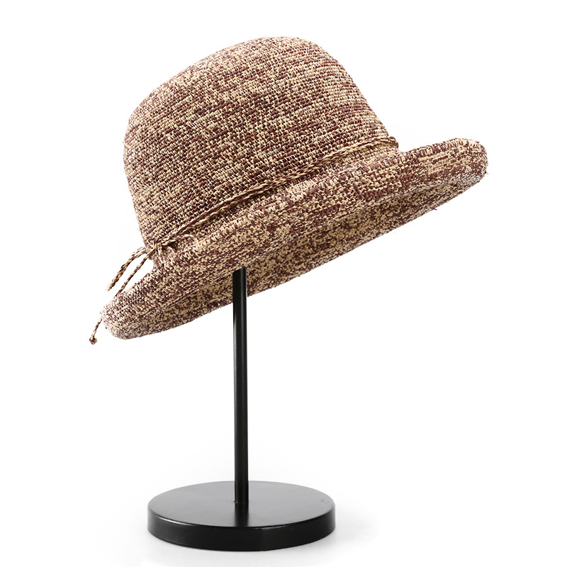 Wide Brim Raffia Straw hat Curl Edge Cloche Bowler