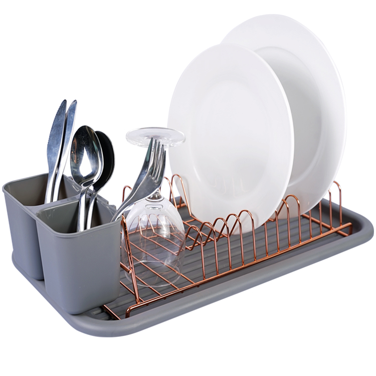 Small Kitchen Plate Drainer Dish Drying Wire Rack with Removable Cutlery Holder & Tray