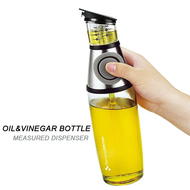 Oil-Vinegar Dispenser With S/S Lid, Olive Oil Bottle with Measured Dispenser
