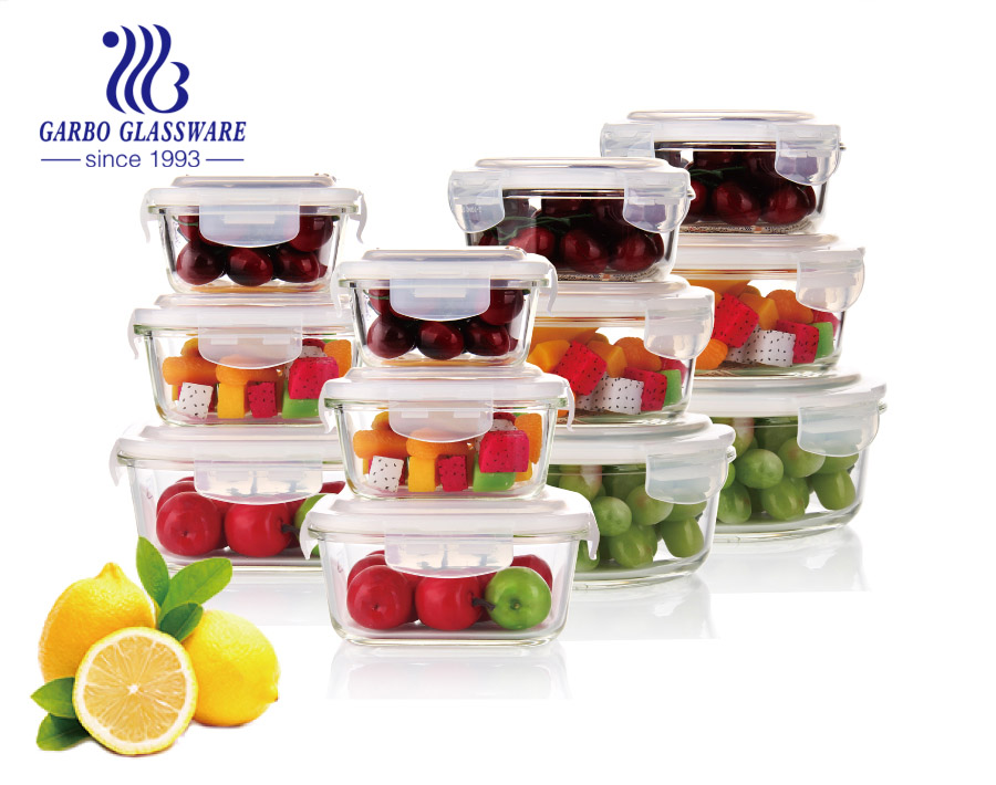 4sets different sizes borosilicate glass lunch box set pyrex glass food containers set for microwave