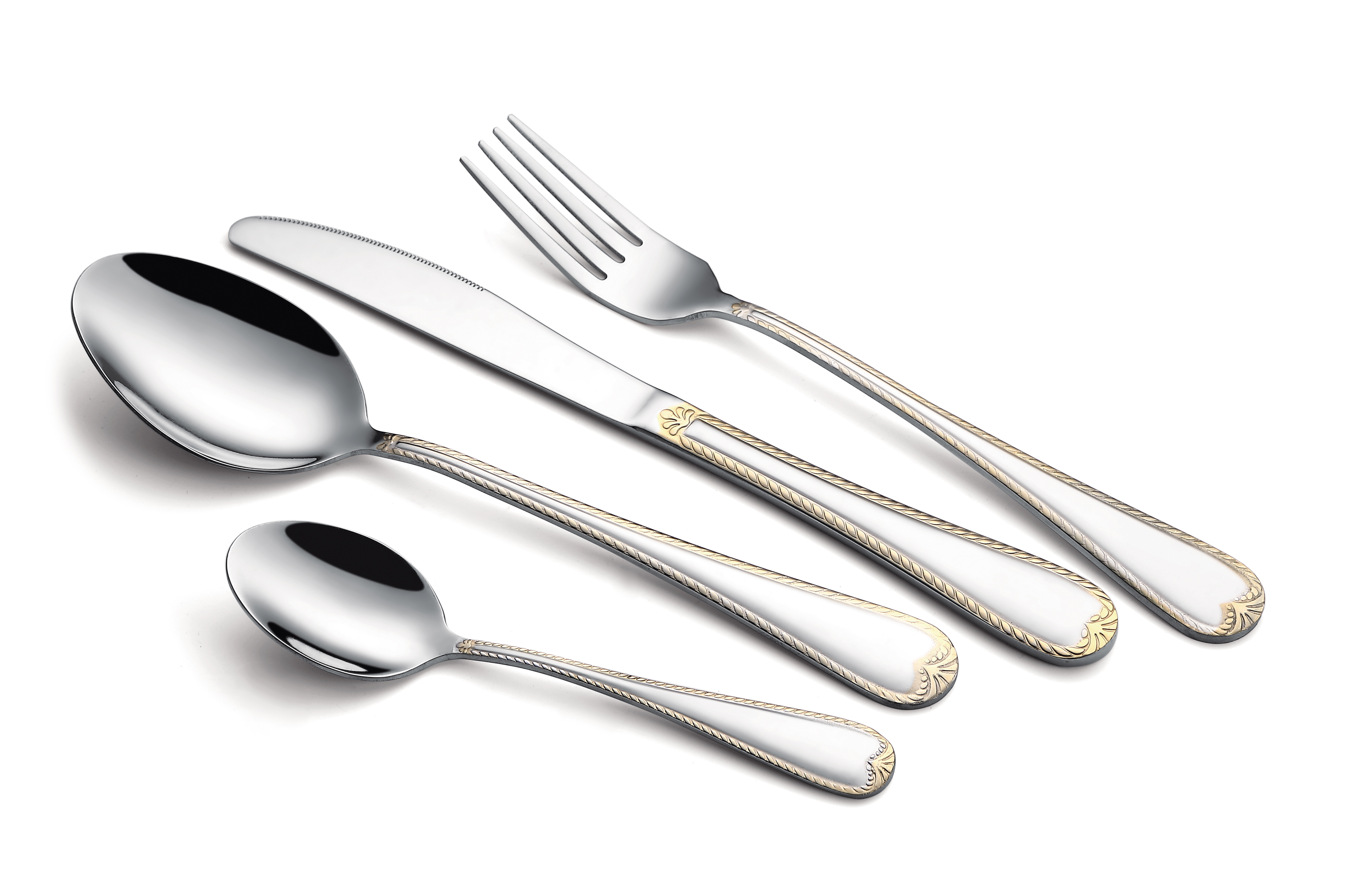 24pcs Stainless steel cutlery set/embossed with gold in color box