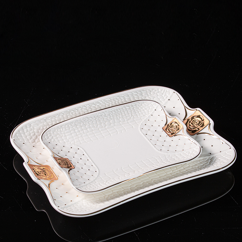 Square 10.5"/7.5" Embossed Gold design Home Daily Hotel Daily Plate Layer plate