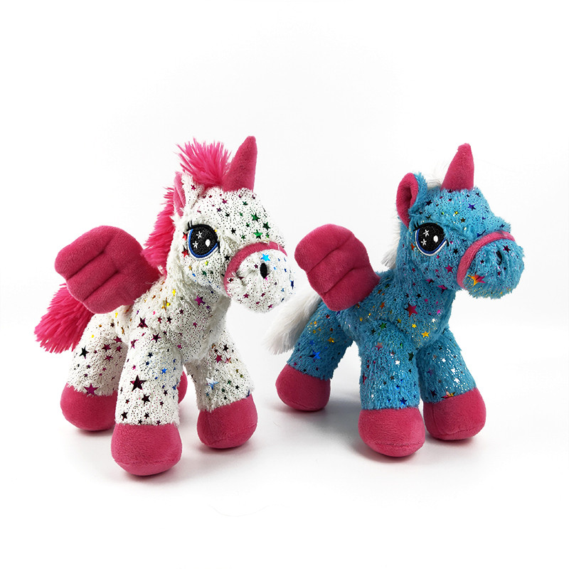 Plush popular animal toy soft stuffed standing unicorn plush shinny unicorn with cute wings