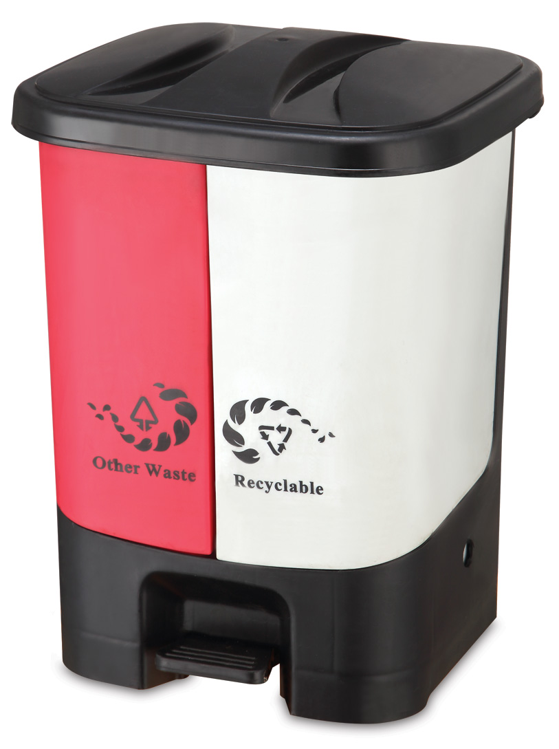 15L indoor twin bin foot pedal waste bin garbage can