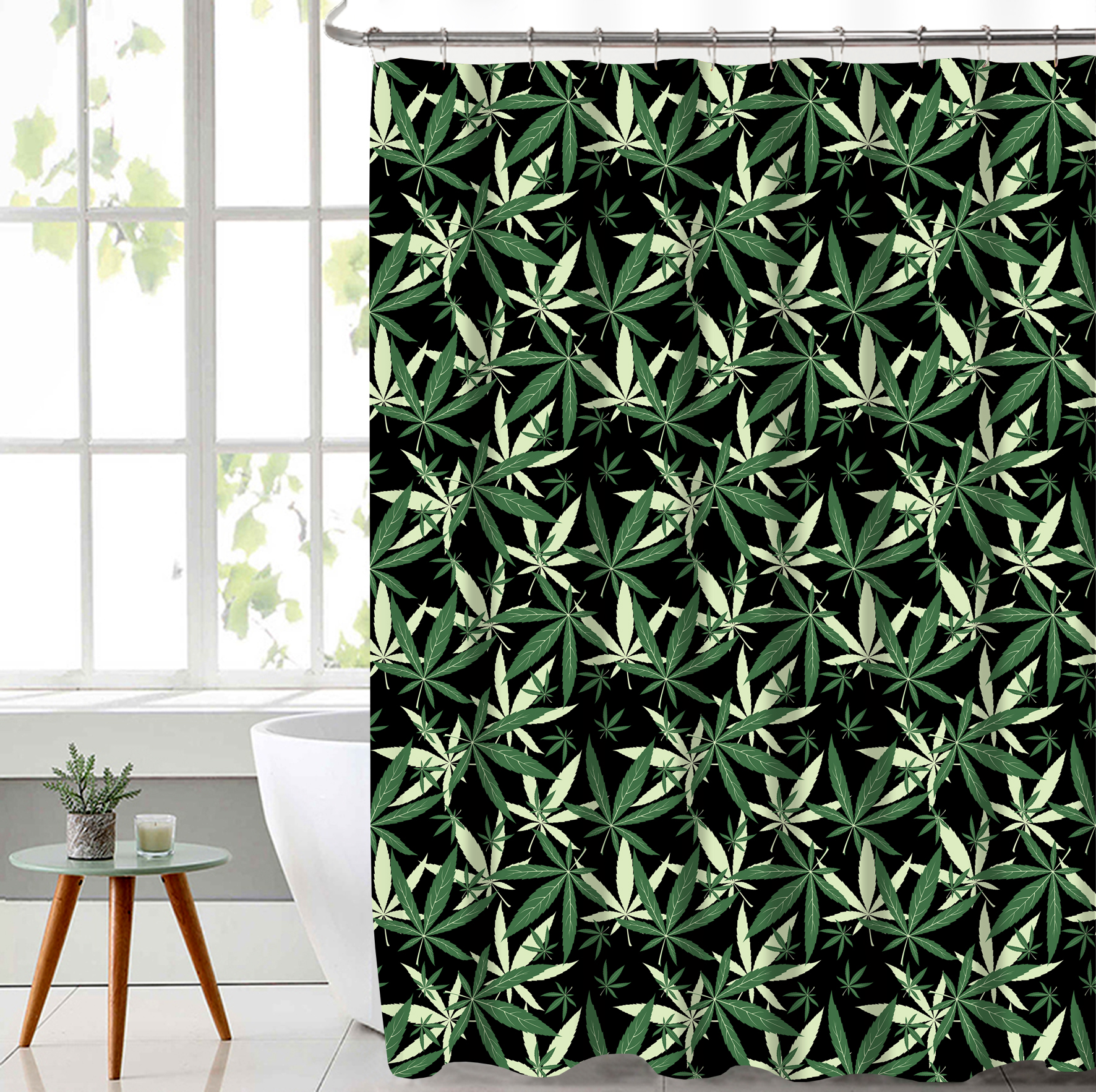 Polyester Canans Poly Slub Shower Curtain with Hooks Set, Calabash Hook