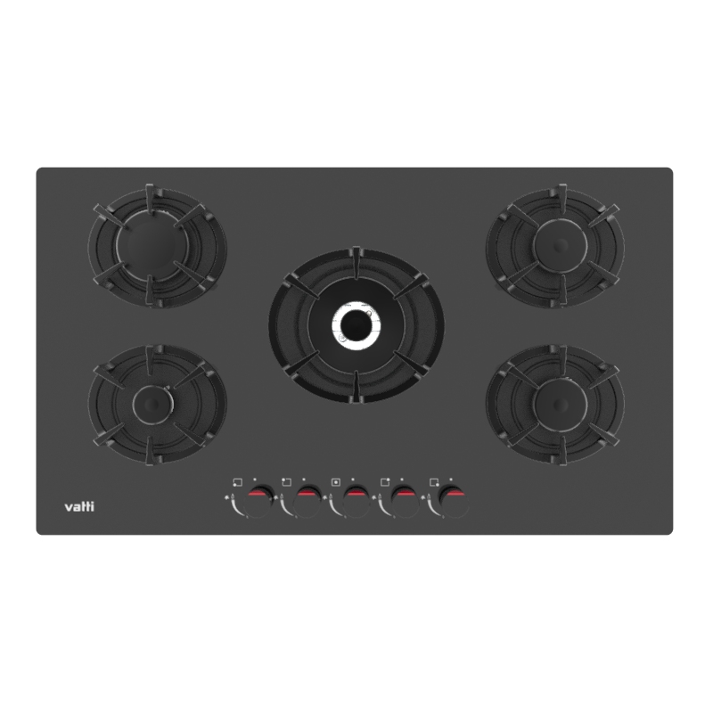 Vatti Chinabest G5902GCP 36 Inches 900mm Gas Cooktops Dual Fuel Sealing 5 Sabaf Burner Gas Stove Tempered Glass Drop-In Built-In Gas Hob
