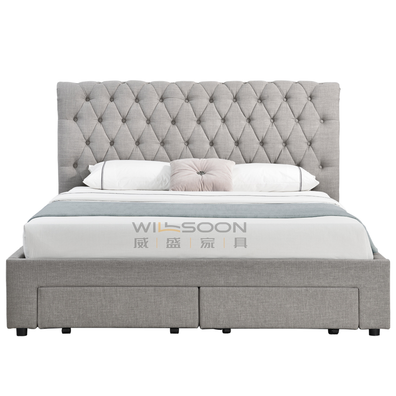 Tufted Buttons High Headboard with Drawers Storage Soft Bed