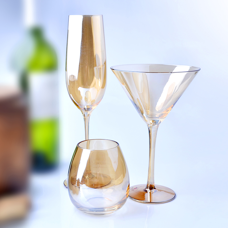 Set 3 Crystal Drinkware with Electroplate light champange color