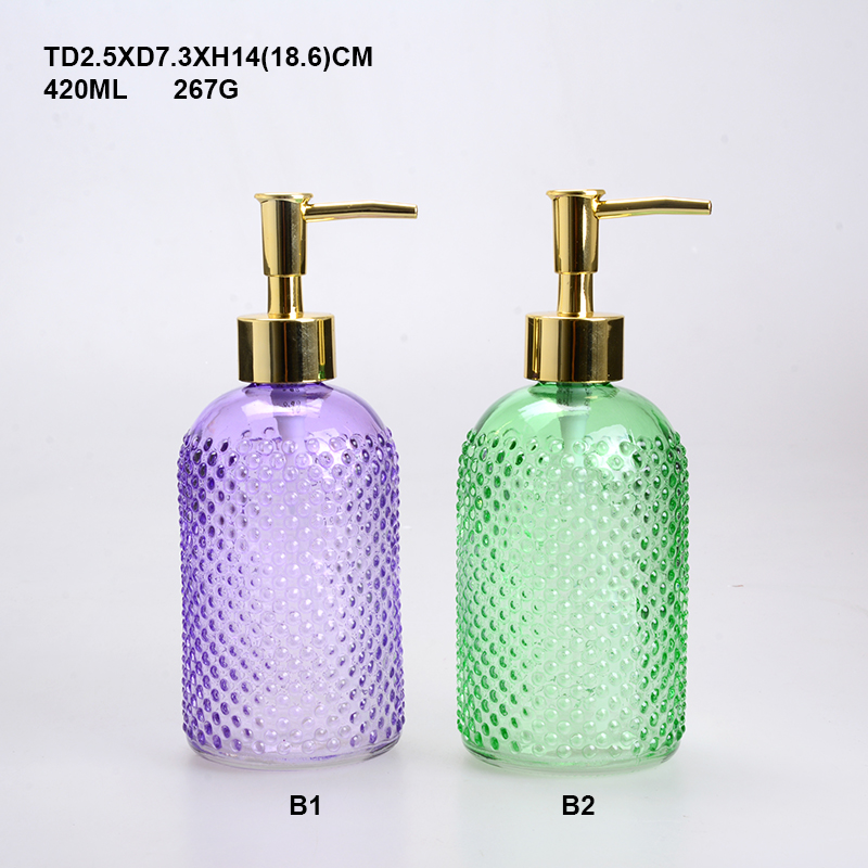 420ML Unique style bathroom lotion container empty round clear glass bottle with pump cap for lotion