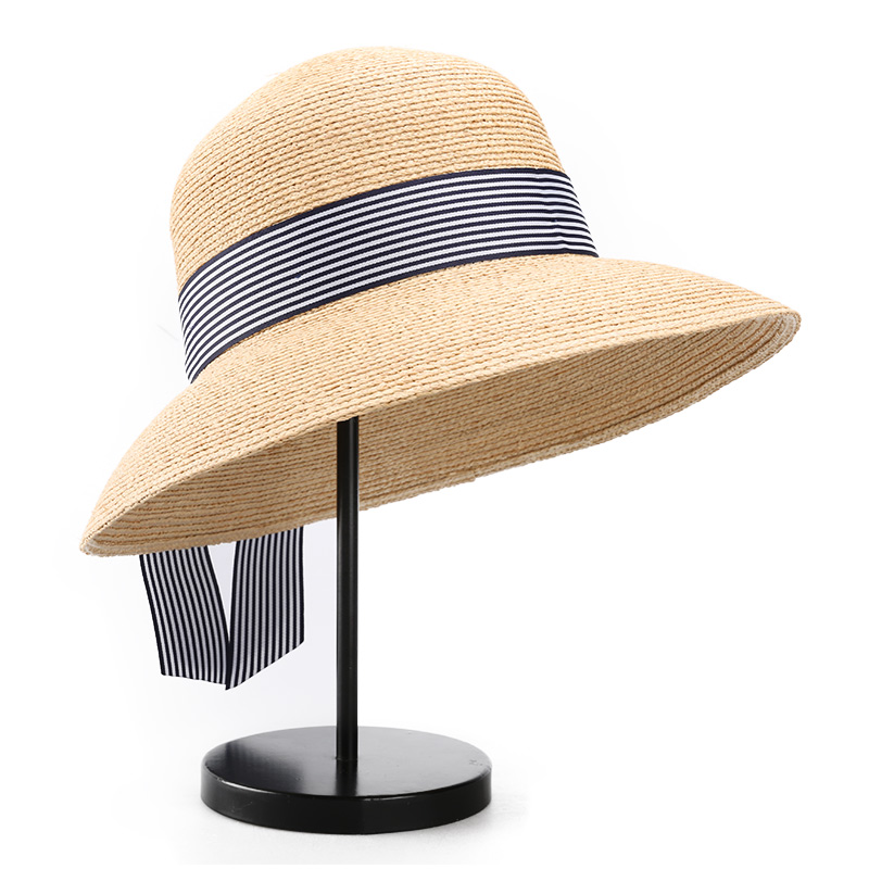 Raffia Braid Straw hat Long Ribbon Bow Cloche