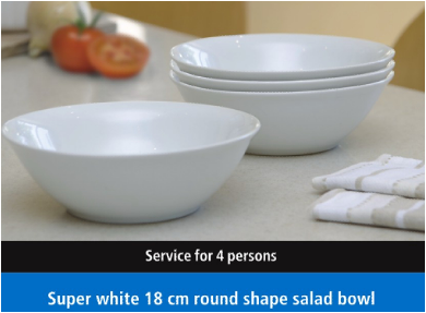 4pcs 7" Round Shape Salad Bowl Super White