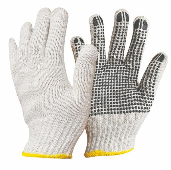 Natural white cotton with PVC dots glove