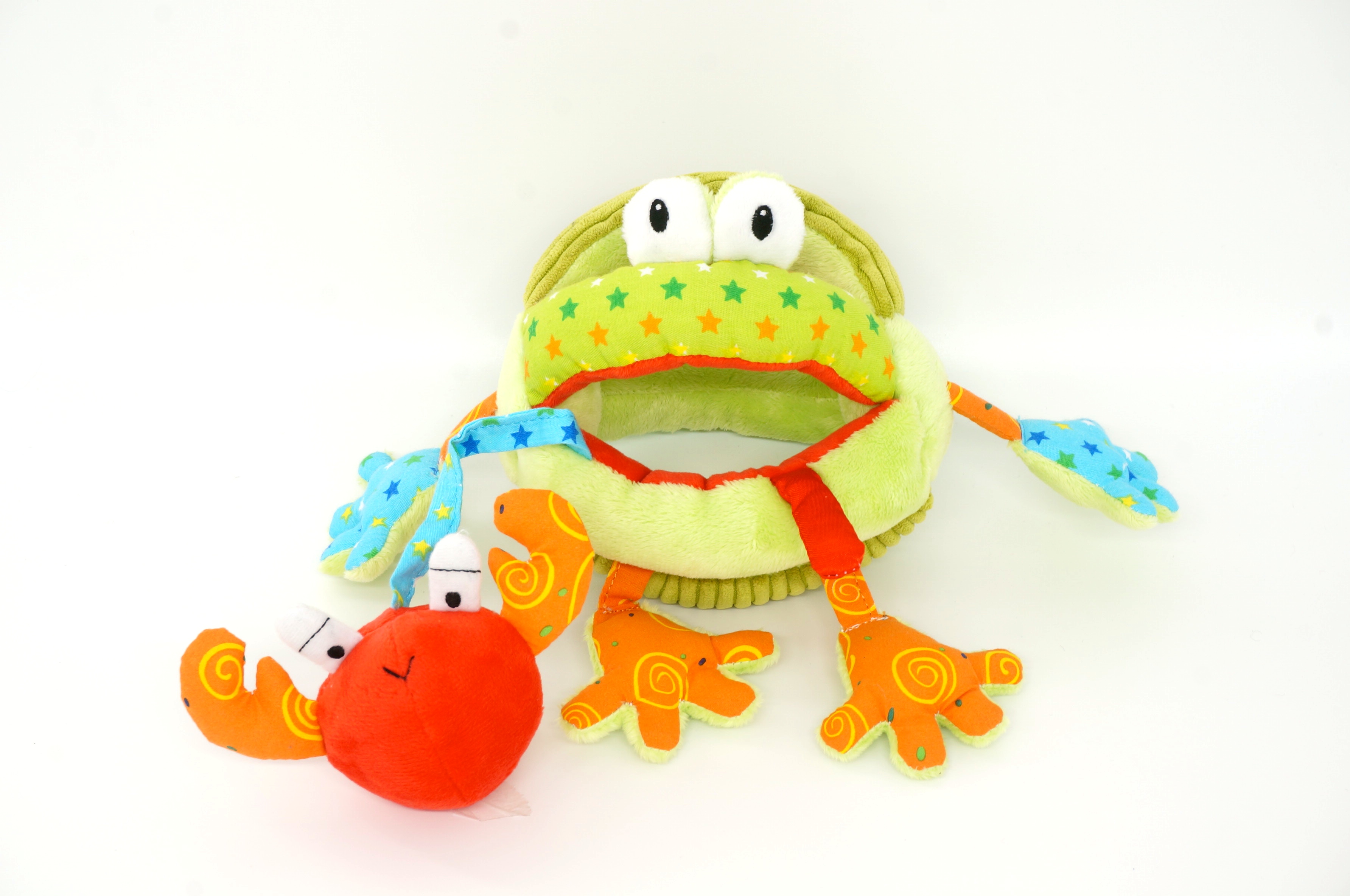 activity frog with rattle crib and crinkle paper