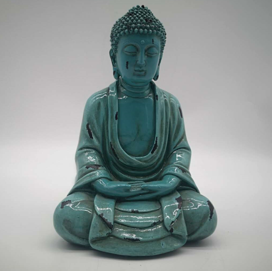 9.5 Inch Resin Blue Color Sitting Buddha Statue