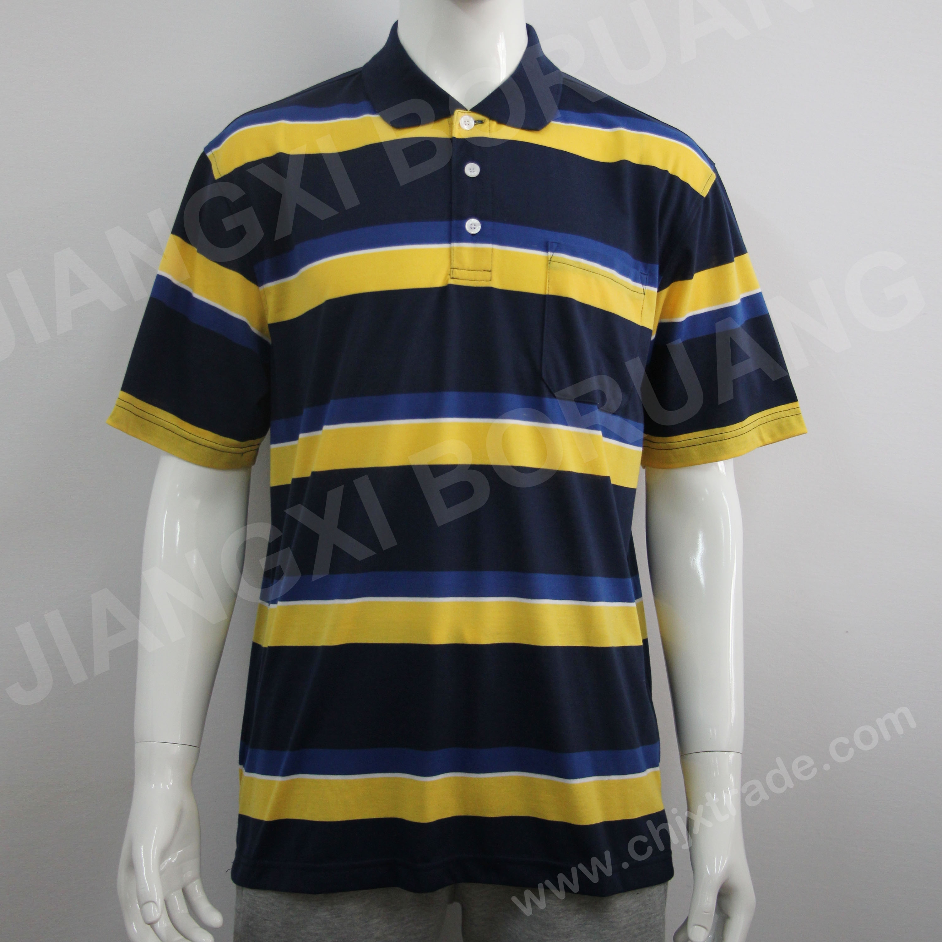 Mens 100%polyester Jersey Striped Polo Shirt