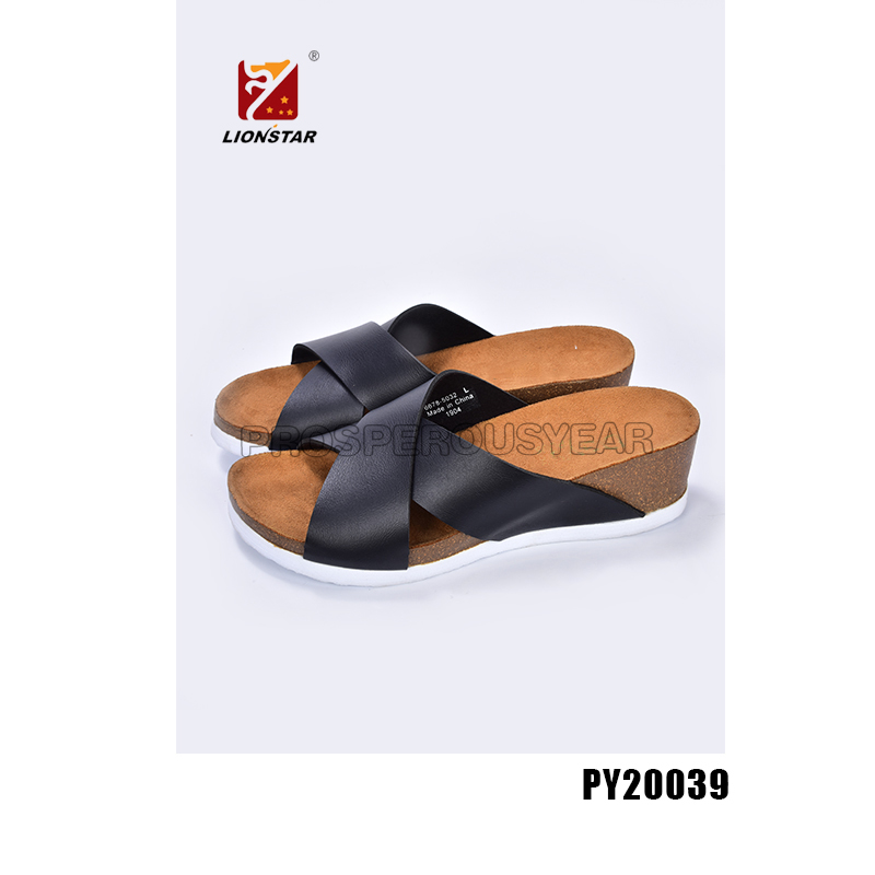 Fashion Cross Upper Rubber Cork Wedge Sandal
