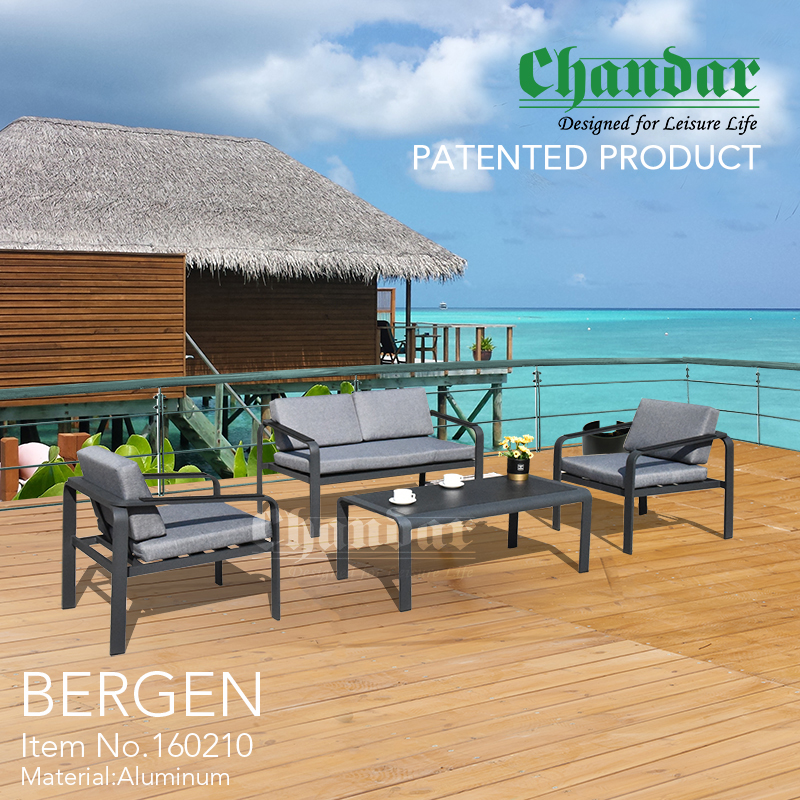 Outdoor furniture Bergen Sofa Set Garden set in Aluminium with Plywood Armrest with Waterproof Cushion Conversation Set