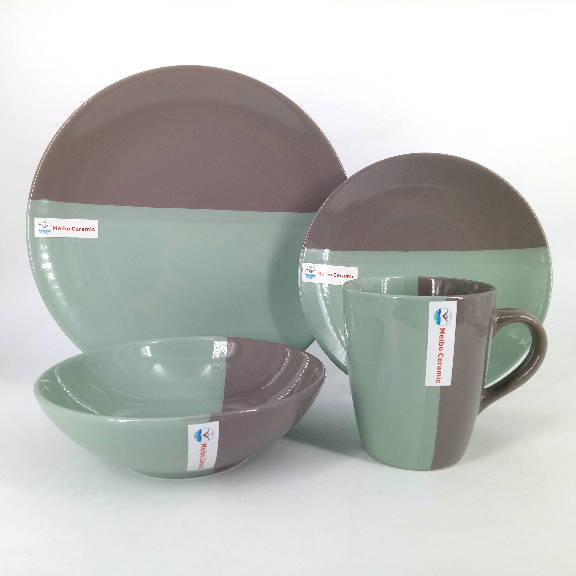 Splicing two tone color glazed stoneware 16pcs dinner set