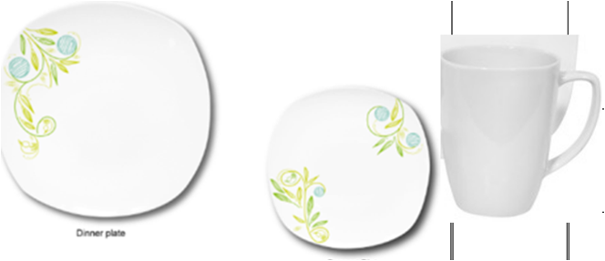 12pcs White Dinner Set Porcelain Square -Mug