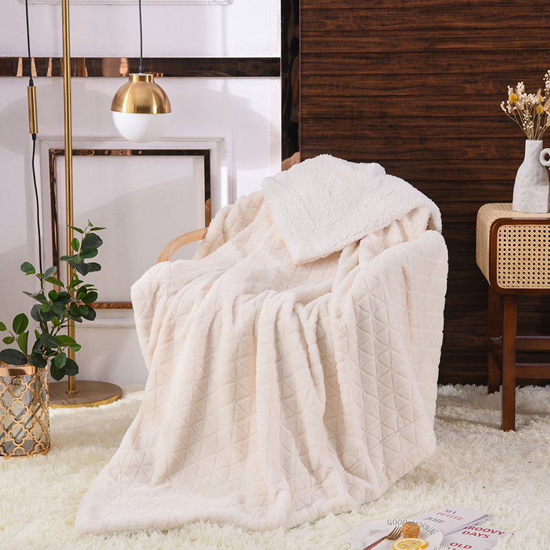Embossed ribbit fur with sherpa blanket